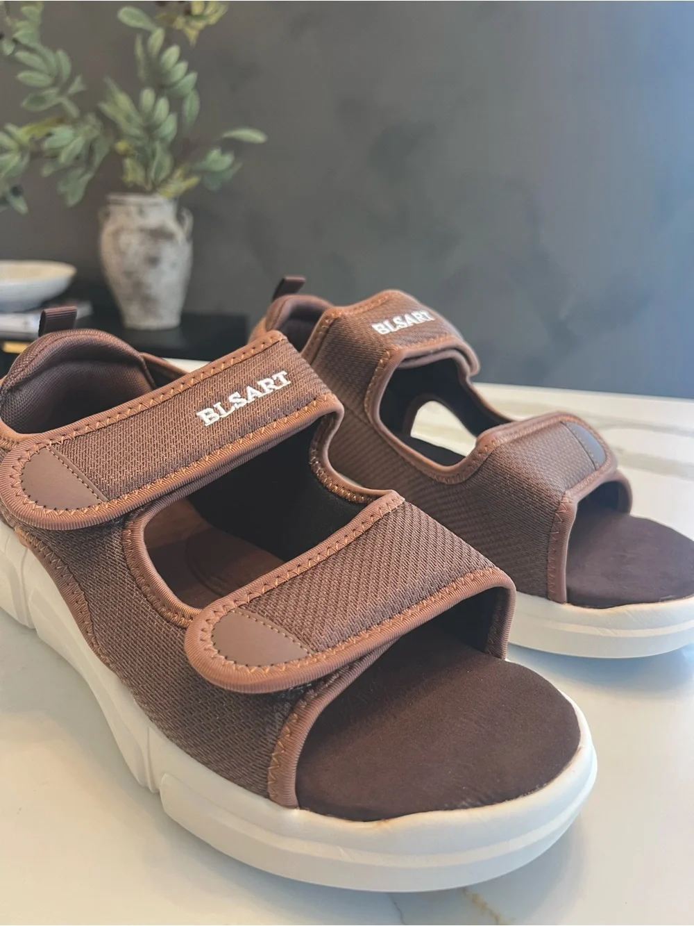 Mens Brown Wide Fitting Sandals - Comfortable Velcro Adjustable Straps